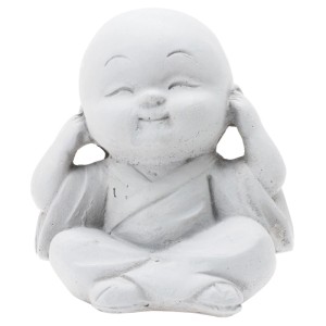Beton Buddha Statue, 7,5 cm, "Hör kein Übel" Design, für Deko und spirituelle Atmosphäre.
