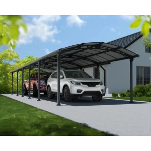 Canopia Carport Arcadia 12700 in Anthrazit mit zwei geparkten Autos unter dem Unterstand.