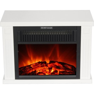 Weißer EL Fuego Elektrokamin Brügge mit Flammeneffekt und Heizfunktion.