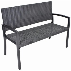 Schwarze 2-Sitzer Parkbank Sanremo aus Polyrattan und Aluminium, 87x116x60 cm.