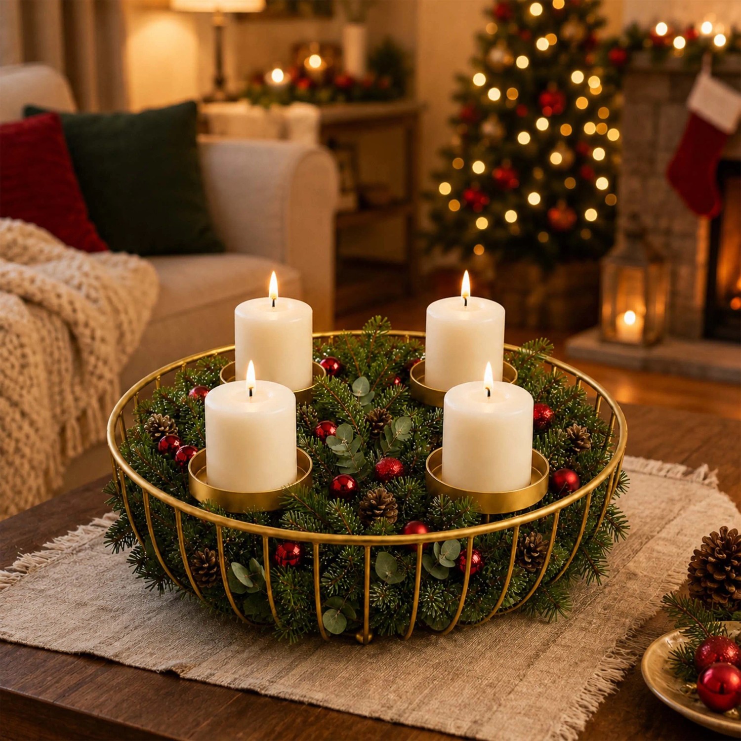 Relaxdays Adventskranzschale Stahl Gold mit 4 Kerzenhaltern 10 cm x 33 cm 0,5 kg kaufen bei OBI