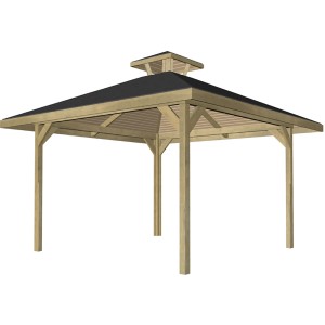 Weka Freizeitlaube Rimini Spar-Set, 304x304 cm, Holzpavillon mit Dachaufsatz.