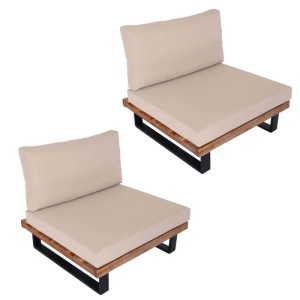 2er-Set MCW Lounge-Sessel H54, hellbraunes Akazienholz, beige Polster, Gartenstühle.
