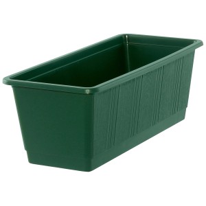 Dunkelgrüner Geli Blumenkasten Standard, ca. 40 cm, mit Holzstruktur.