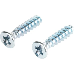 Zwei Geräteschrauben mit Kreuzschlitz, 3,2 x 15 mm, für Unterputzdosen.