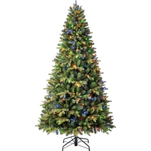 Kunsttanne Nyland, 210 cm, mit warmweißen und mehrfarbigen LEDs. Weihnachtsbaum mit Metallständer.