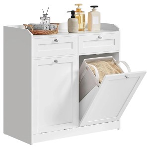 Songmics Badezimmerschrank Siren mit 2 Wäschekörben und 2 Schubladen Weiß