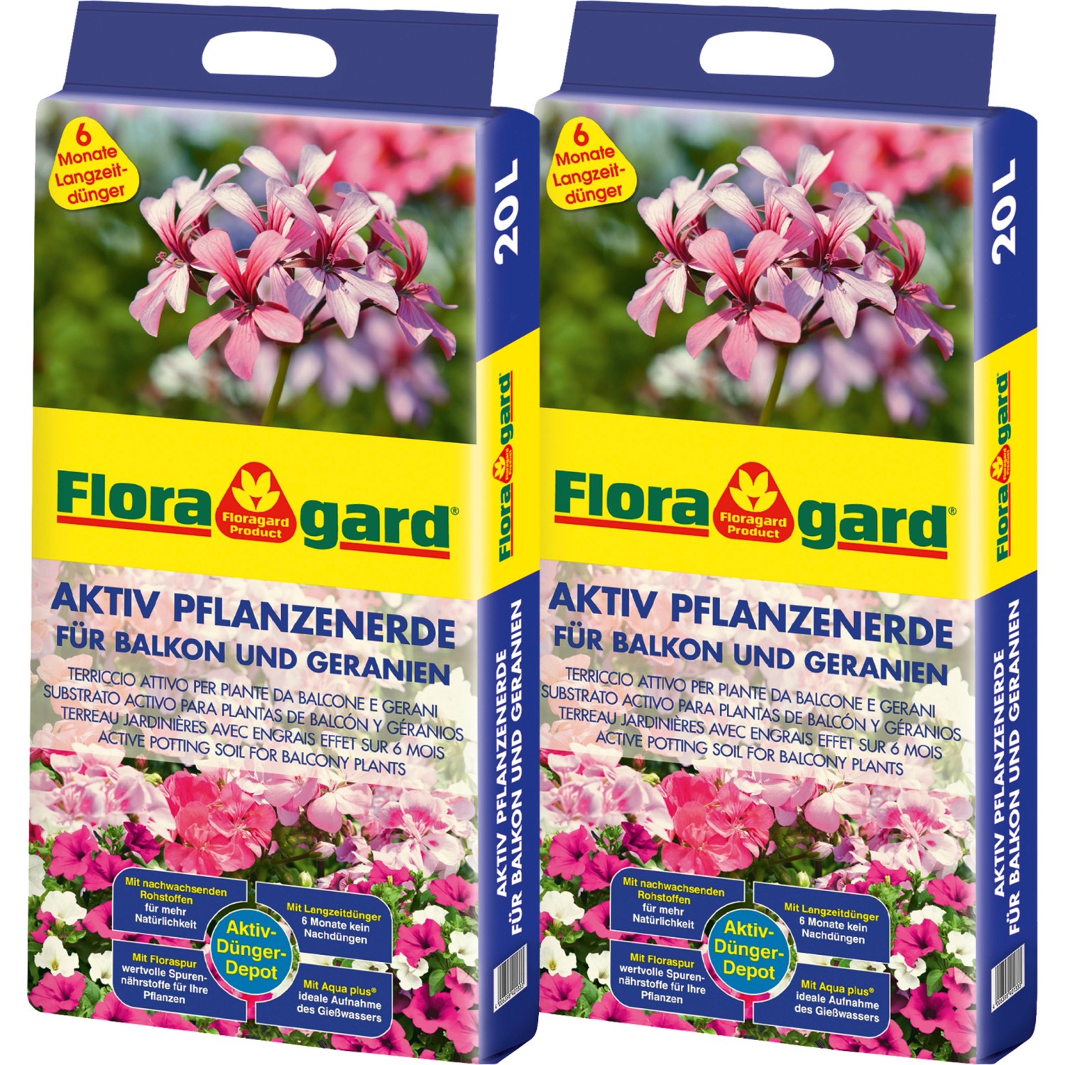 Floragard Aktiv Pflanzenerde für Balkon und Geranien 2 x 20 l kaufen