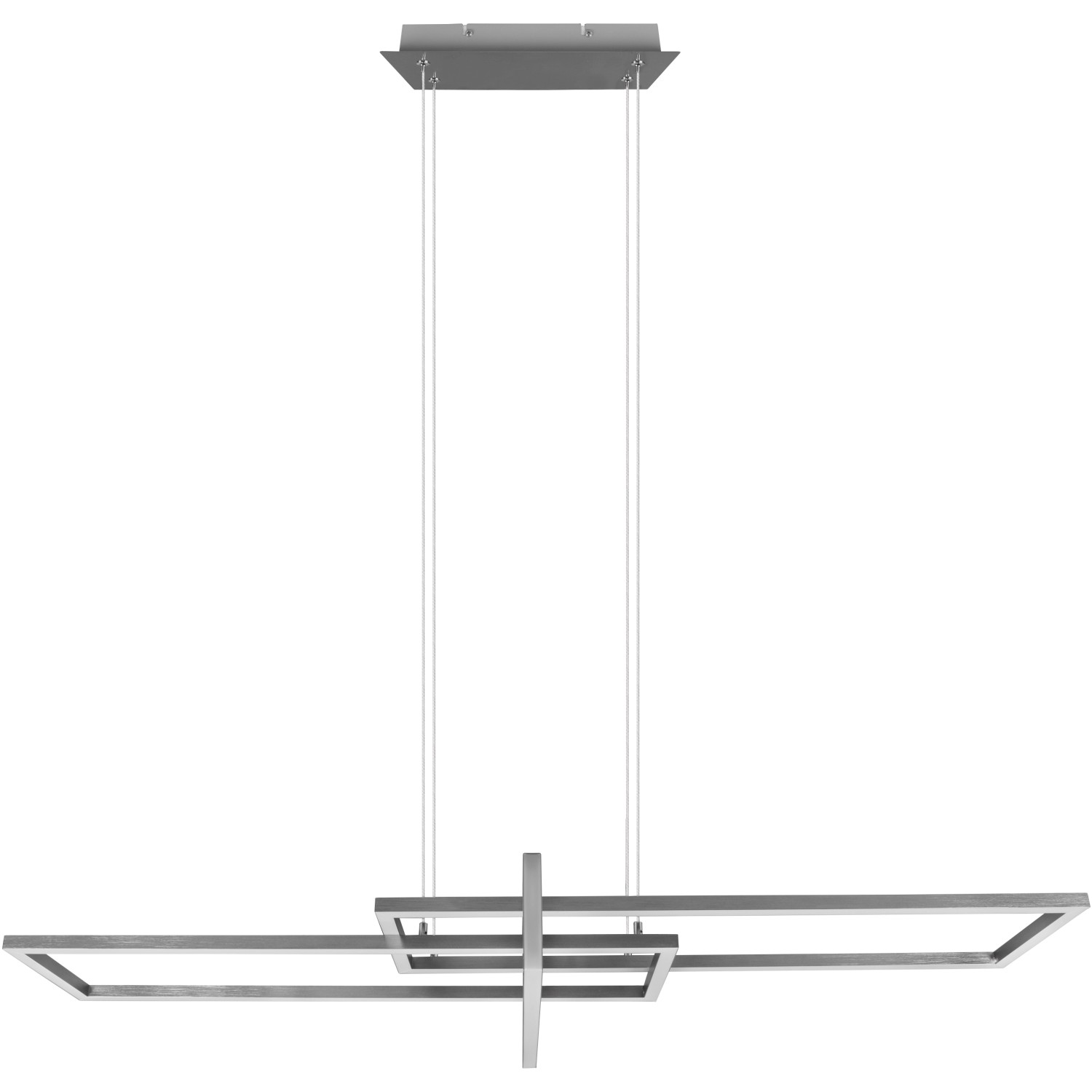 Moderne LED-Pendelleuchte Salinas, 34W, Nickel matt, mit rechteckigen Leuchtelementen.