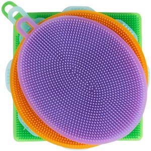 Silikon-Schwamm-Set, 4-teilig in Grün, Orange, Lila und Blau. Reinigungsschwämme für Küche, Bad und mehr.