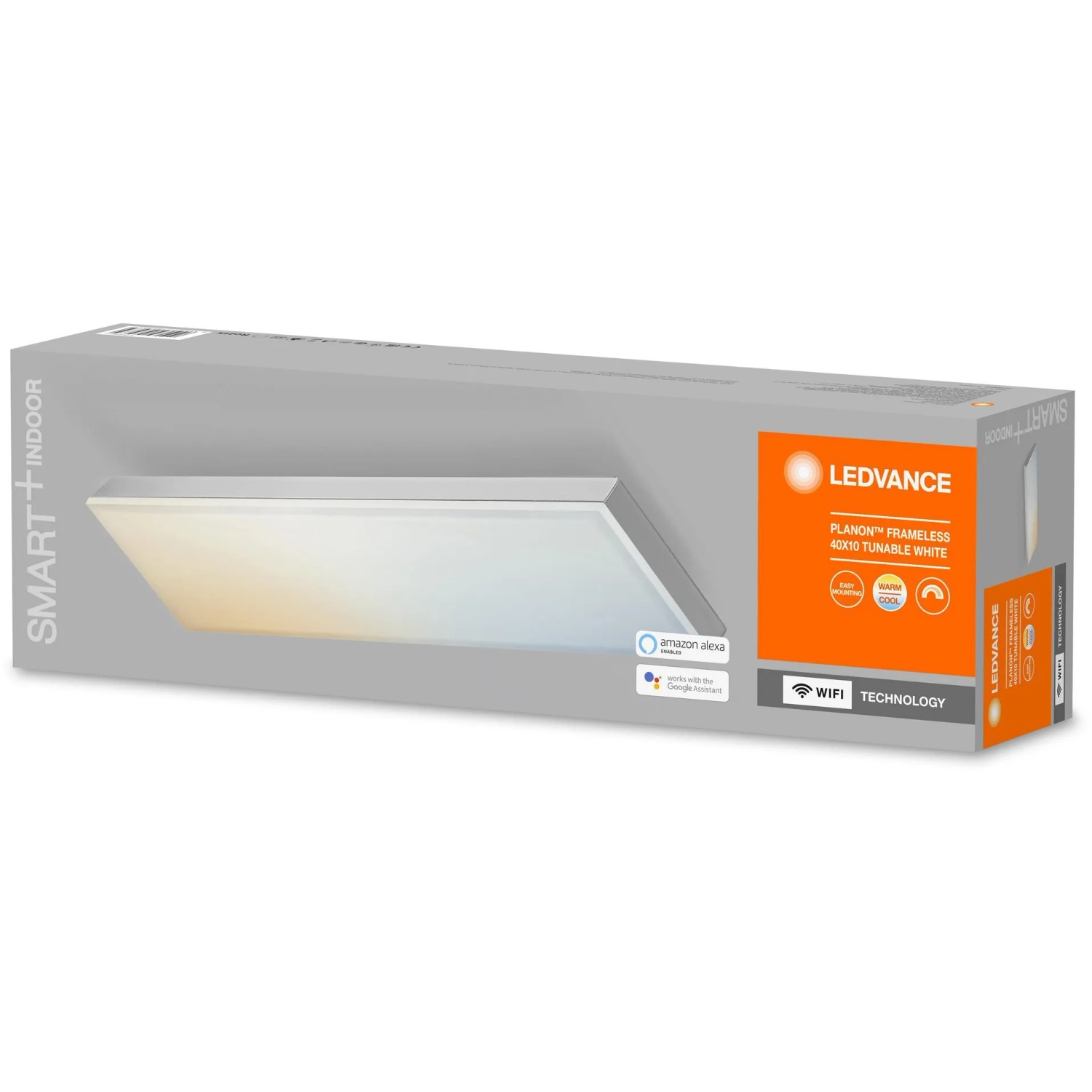 Ledvance Smart+ WiFi Deckenleuchte Planon, rahmenlos, 40x10 cm, Tunable White, in Produktverpackung.