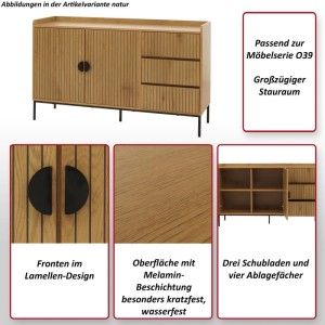 MCW Sideboard O39 mit 3 Schubladen, 2 Türen, Holzoptik in Schwarz, 80x130x42cm