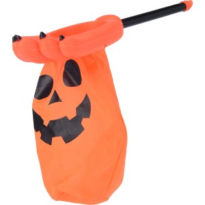 Orange Halloween-Tüte mit Kürbisgesicht und Griff aus Polyester/PP, 38x14x5cm.