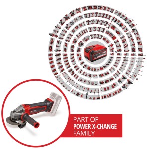 Einhell Akku-Winkelschleifer TE-AG 18/115 Q Li-Solo mit Akku der Power X-Change Familie.