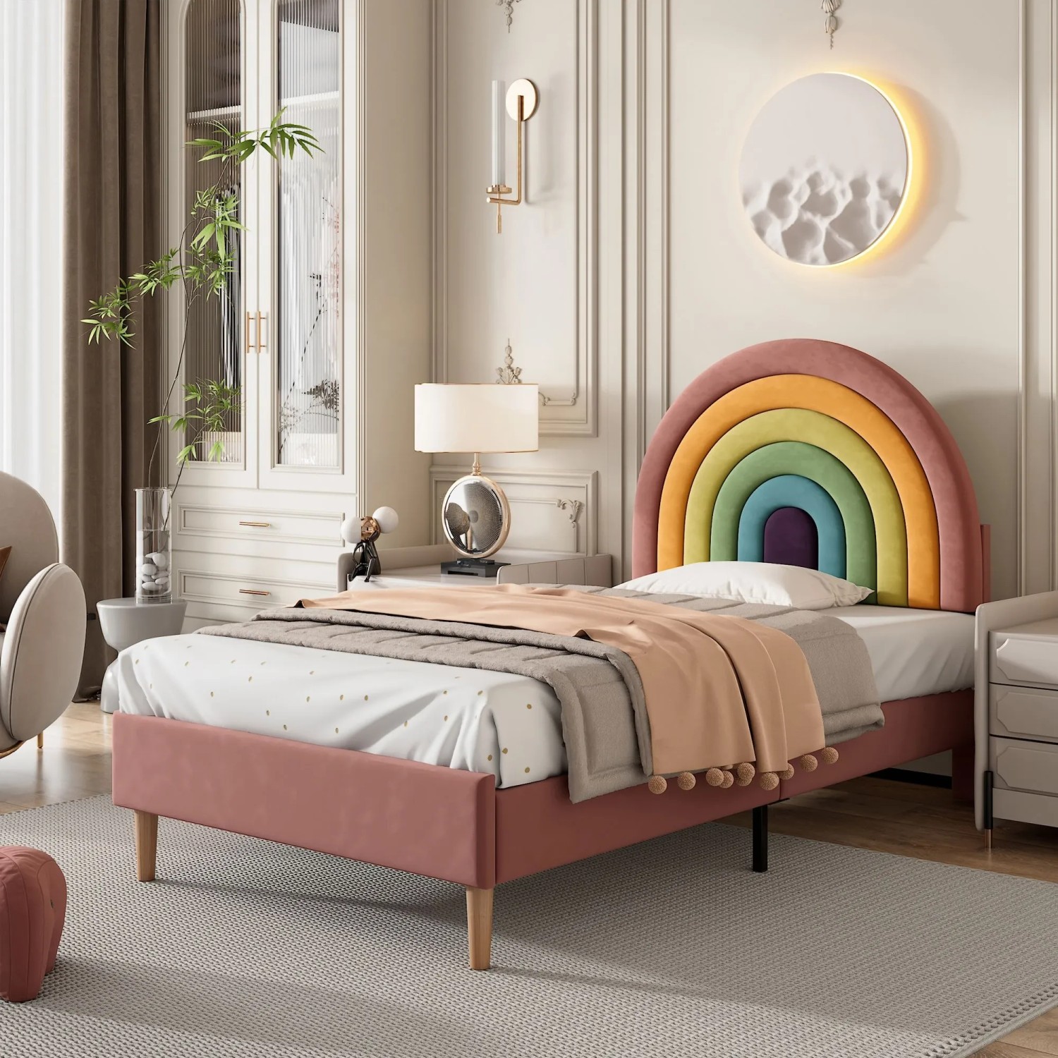 okwish Polsterbett 90x200cm mit Höhenverstellbarem Kopfteil Jugendzimmer Rosa ohne Matratze_3