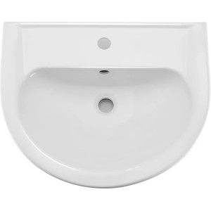 Weißes Keramik Handwaschbecken, 58x46x21 cm, mit Überlauf und Hahnloch.