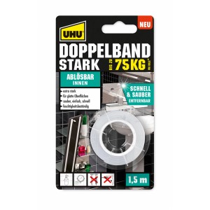 UHU Doppelband Stark ablösbar, 1,5m Rolle. Doppelseitiges Klebeband für Innenräume.
