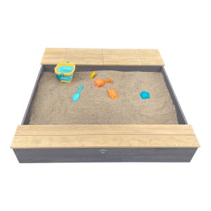 Axi Sandkasten Evy grau-braun mit Spielzeug, Becken und Stauraum, 117x119cm.