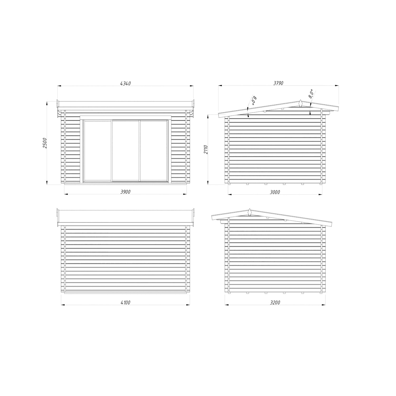 Palmako Gartenhaus Ines Slide Plus 390 x 300 cm Lackiert Weiß-Anthrazit ...