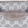 Graues Hunde- und Katzenbett mit weißem Muster und weichem Fleece-Kissen.