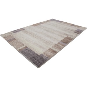 Kayoom Kurzflorteppich Falkland Darwin, beige-silber, 80x150 cm, mit Patchwork-Rahmen.