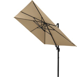 Quadratischer, taupefarbener Siena Garden Ampelschirm (300x300 cm) mit Kurbelmechanik.