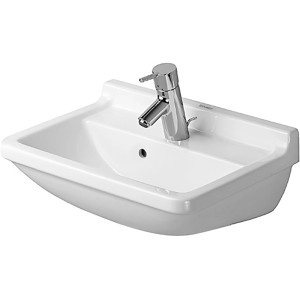 Weißes Duravit Starck 3 Handwaschbecken, 50 cm, mit Überlauf, Hahnloch und WonderGliss Beschichtung.