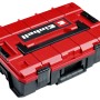 Roter Einhell Werkzeugkoffer E-Case, 80-teilig, mit schwarzem Griff und Verschlüssen.