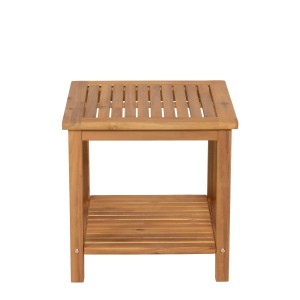 Quadratischer, brauner Gartentisch Iowa von Garden Pleasure, 45x45 cm, aus Holz mit Ablage.