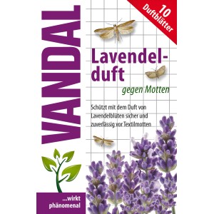 Vandal Lavendelduft gegen Motten mit Lavendelblüten und Motten Abbildung.