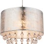 Silberne Globo Pendelleuchte AMY mit Textilschirm und klaren Acrylkristallen, Ø 40 cm.