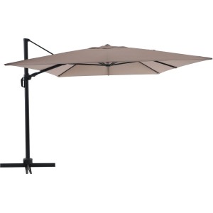 Beiger Ampelschirm Bonbeach, 392 cm, mit Kurbel und schwarzem Gestell.