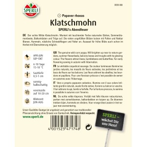 Sperli Klatschmohn Abendfeuer, rote Blüte auf der Samenpackung.