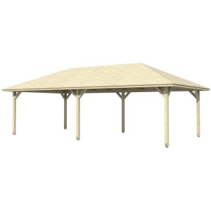 Holz-Pavillon Orleans 3 von Skan Holz, naturbelassen, 424x836 cm. Gartenlaube aus unbehandeltem Holz.