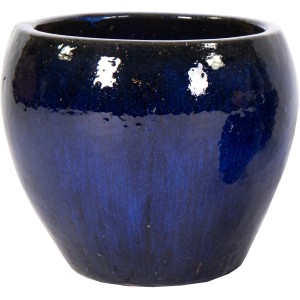 Blauer M Collections Pflanztopf Belly Falling Glazed, 38 cm. Keramiktopf für den Außenbereich.