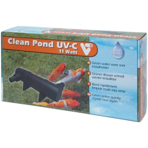 Verpackung des VT UV-C Teichklärer Clean Pond 11 Watt mit Produktabbildung.