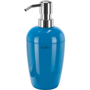 Blauer baliv Seifenspender aus Kunststoff mit silberfarbenem Pumpkopf.