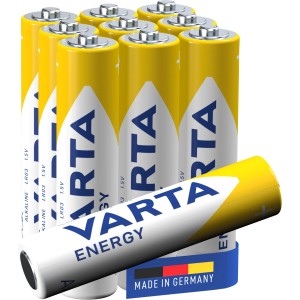 10er-Pack Varta Energy Micro AAA Batterien, gelb-weiß, Made in Germany.