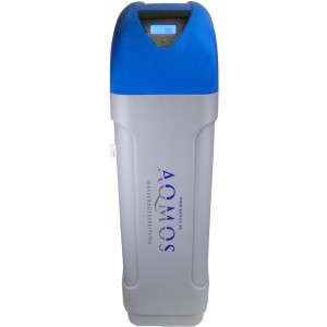 Aqmos CMR-60 Wasserenthärtungsanlage mit blauem Deckel und Display.