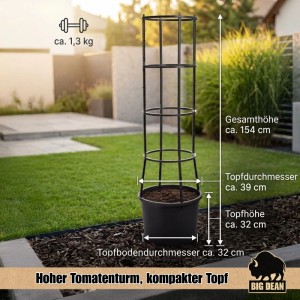 BigDean 1 Stück Tomatentopf XL ca 40cm und 154cm Hoch Stabil Made in Europa