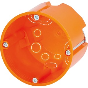 Orange Kaiser Hohlwanddose, 62 mm tief, mit Geräteschrauben für Trockenbau.