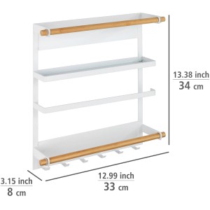 Wenko Küchenregal Magna, magnetisch, weiß, mit Ablagen, Papierrollenhalter und Haken.