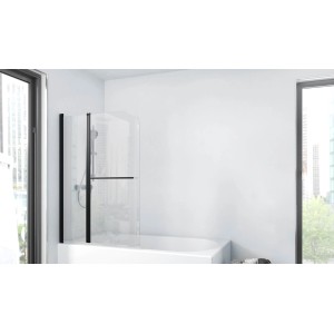 Aurlane Badewannenfaltwand Black Spirit 2, schwarz, 100x140cm, 2-teilig auf Badewanne.