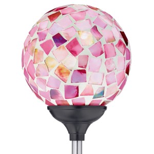LED-Solarspieß Cori Mosaik Rot: Dekorative Gartenleuchte mit rotem Mosaikmuster.