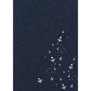 Detailaufnahme: Marineblaues Palettenkissen Rückenkissen mit Wassertropfen.