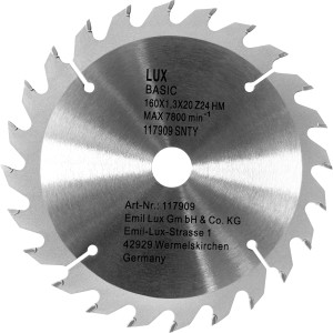 LUX HM Kreissägeblatt, Ø 160 mm, 24 Zähne für Holz, Spanplatten und mehr.