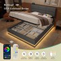 okwish Polsterbett 140x200cm mit LED USB C Hydraulik Stauraum Schlafzimmer Grau ohne Matratze_10