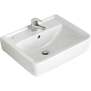 Weißes Pelipal Alika Handwaschbecken, 55 cm breit, mit Armatur. Keramikwaschbecken für Bad oder Gäste-WC.