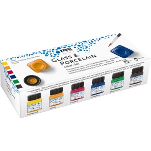 Kreul Glas- und Porzellanmalfarben Clear 6er Set 20 ml mit Pinsel