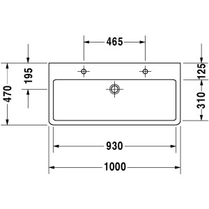 Technische Zeichnung Duravit Einbauwaschbecken Vero, 100 cm, weiß, mit Maßen.